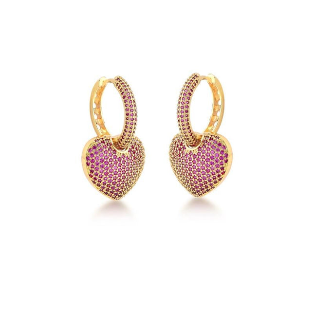 Heart zirconia hoop earrings