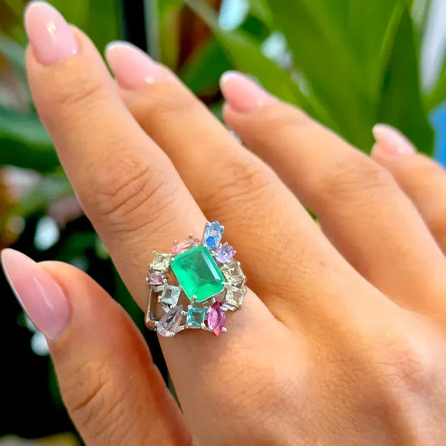 Sterling silver Colourful Geometric ring