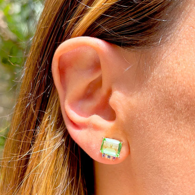 Green amethyst crystal rectangle earring