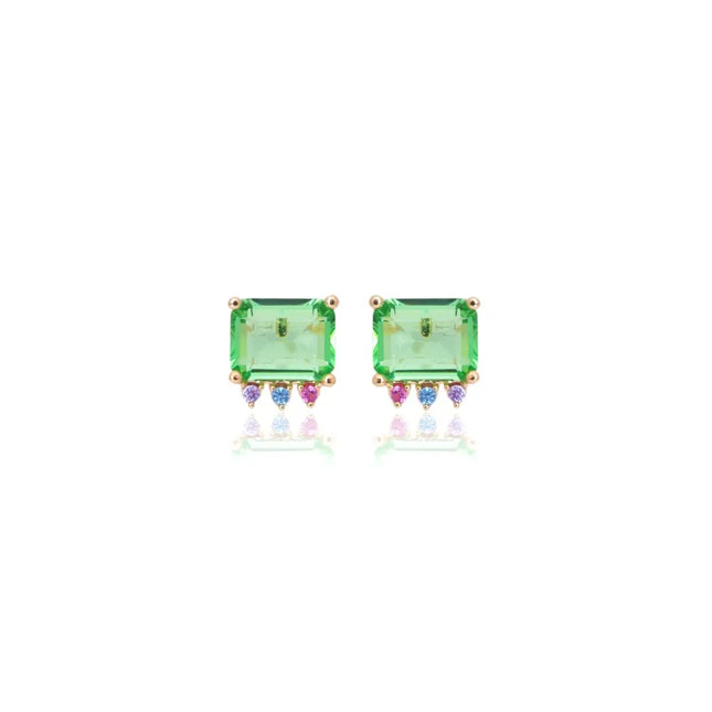 Green amethyst crystal rectangle earring