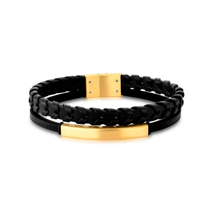 Black leather and stainless steel bracelet