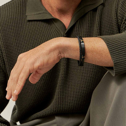 Black and gold leather stainless bracelet