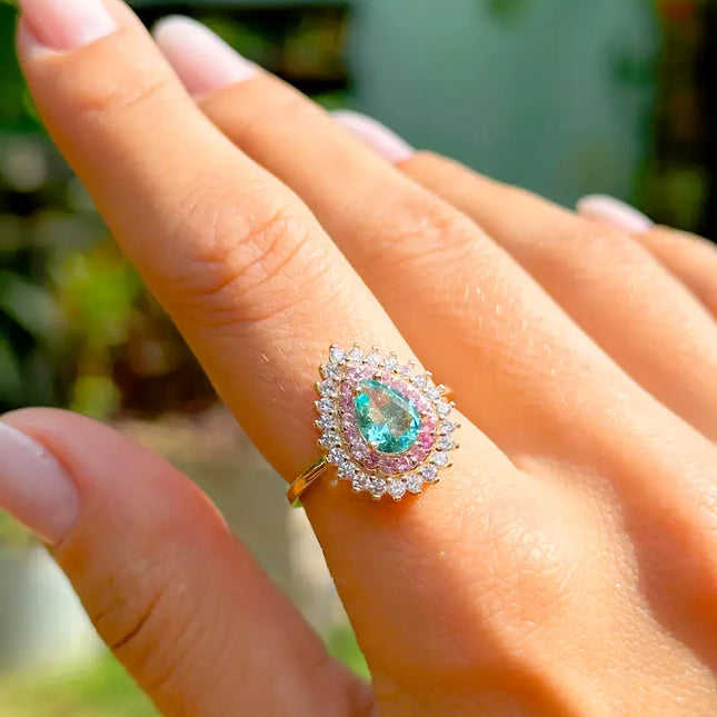 Drop colourful zirconia ring