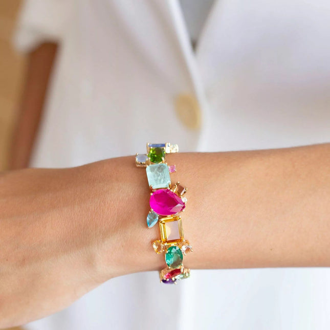 Pink Tourmaline Fusion Maxi Shapes Bracelet  Gold Plated
