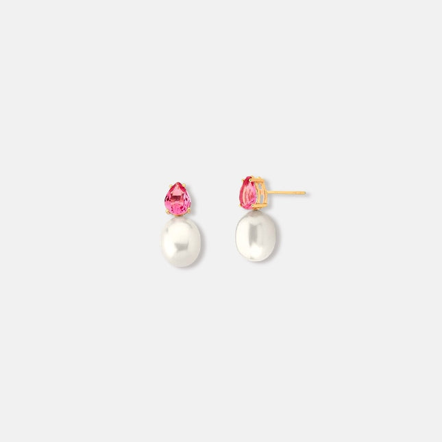 Drop zirconia and shell pearls earrings