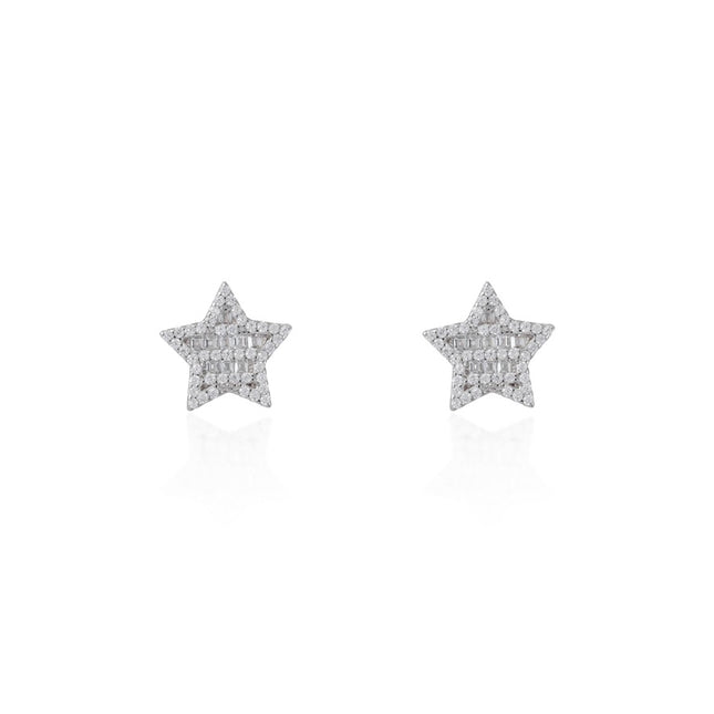 Sterling silver star baguette earrings
