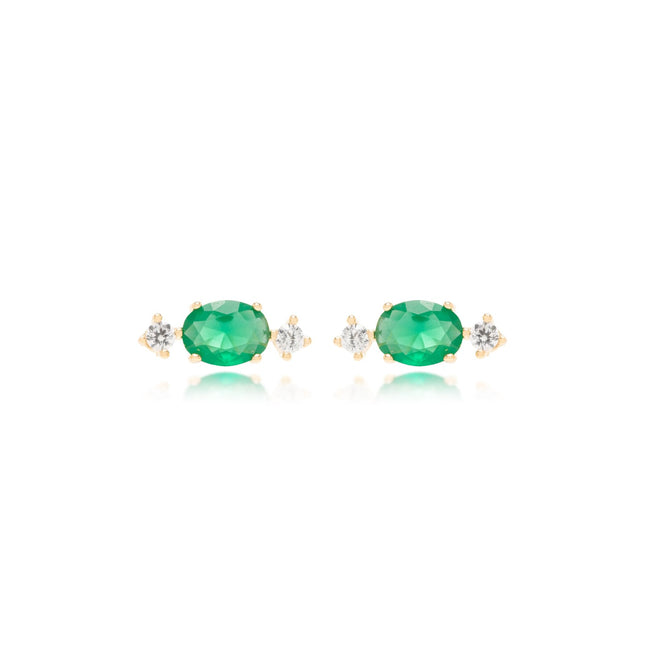 Emerald Crystal and White Zircon Oval Earring