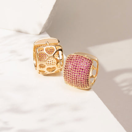 Hoop pink zirconia earrings