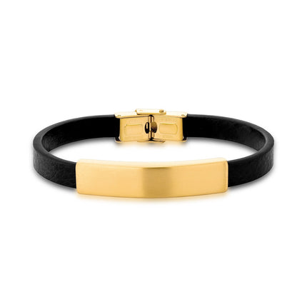 Black and gold leather stainless bracelet