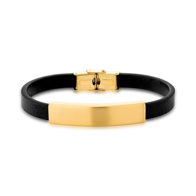 Black and gold leather stainless bracelet