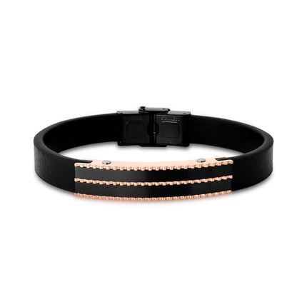 Black leather and stainless bracelet