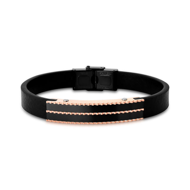 Black leather and stainless bracelet