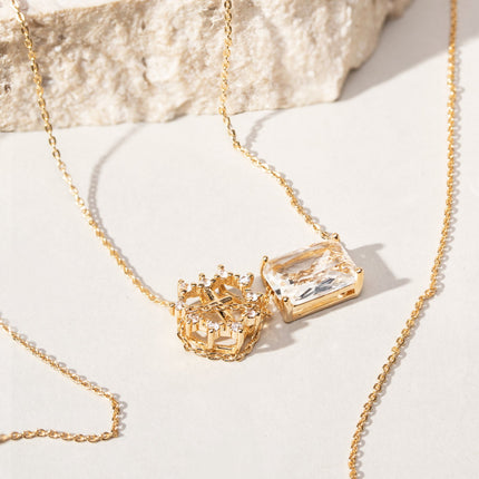 Square crystal and Mary necklace