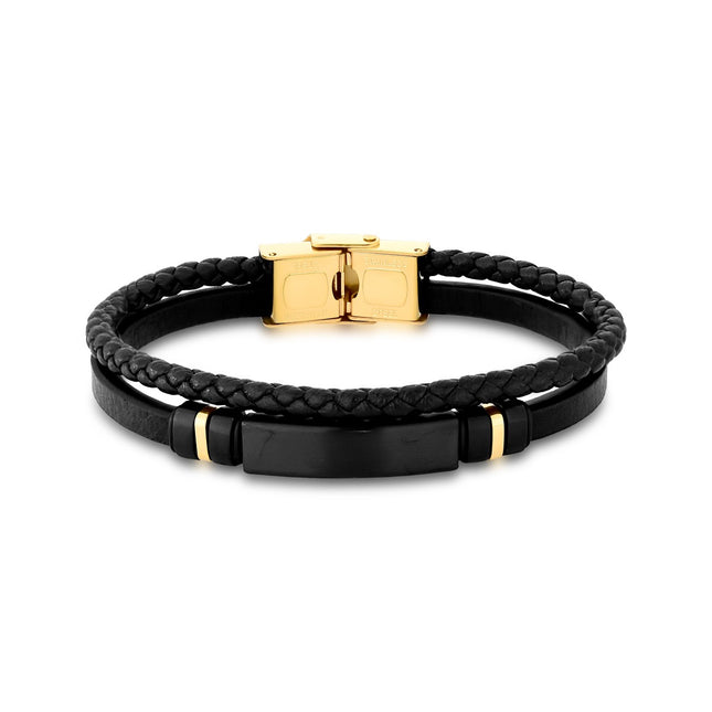 Black and gold leather stainless bracelet
