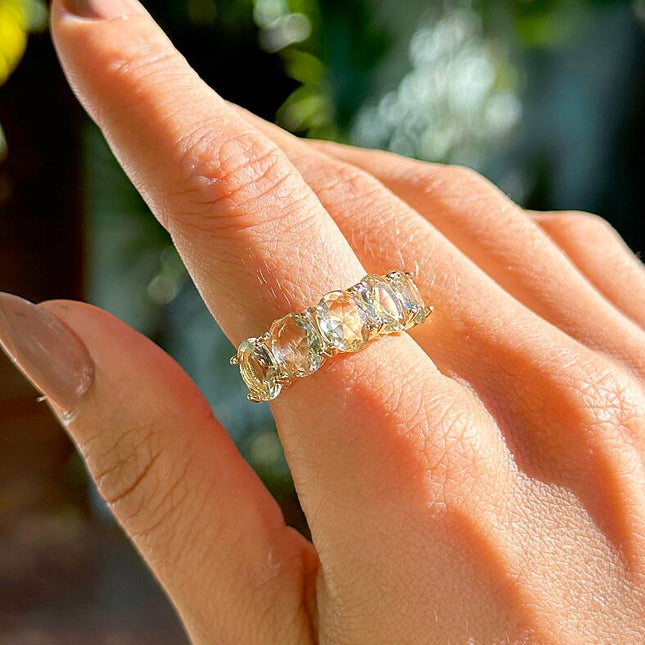 Half Wedding Ring with 5 Beryl Crystal Stones