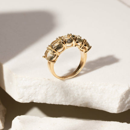 Half Wedding Ring with 5 Beryl Crystal Stones