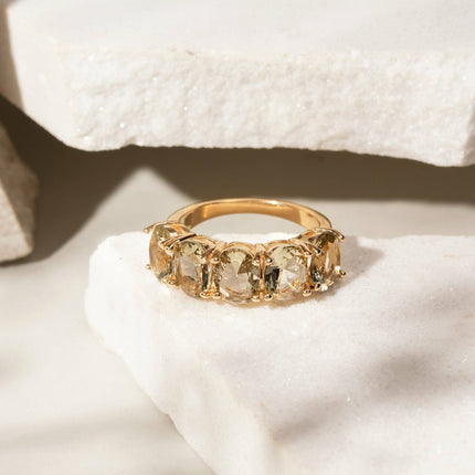 Half Wedding Ring with 5 Beryl Crystal Stones