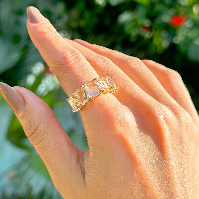 Ring with 5 Rectangles 6x8 Morganite Crystal