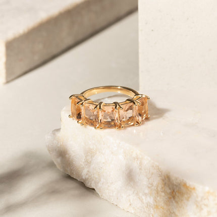 Ring with 5 Rectangles 6x8 Morganite Crystal