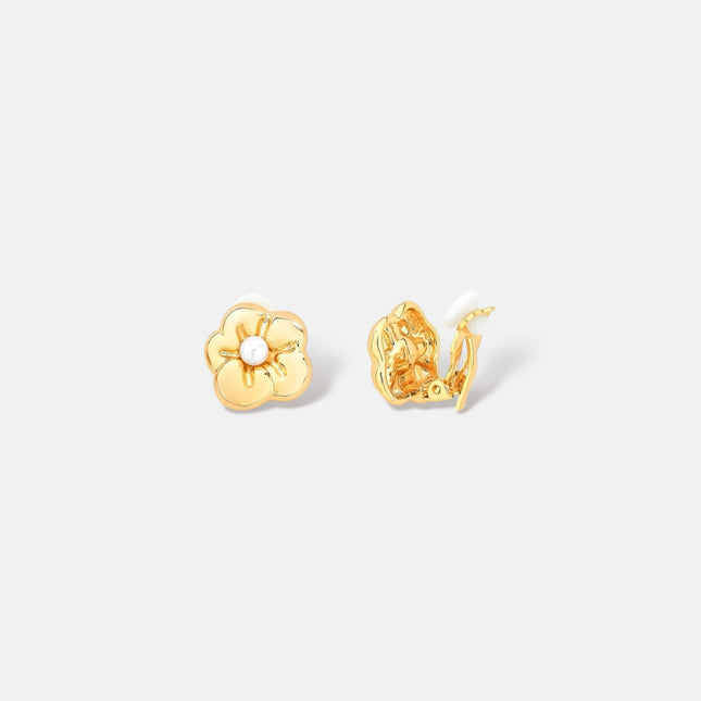 Pearl flower clip earrings