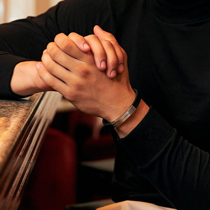 Black leather stainless bracelet