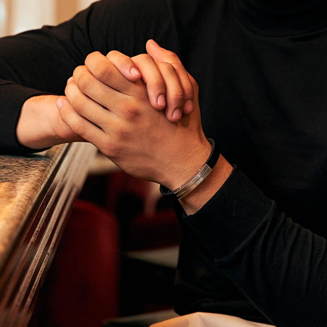 Black leather stainless bracelet