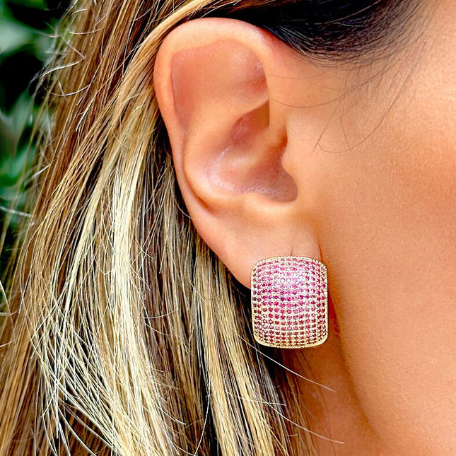 Hoop pink zirconia earrings