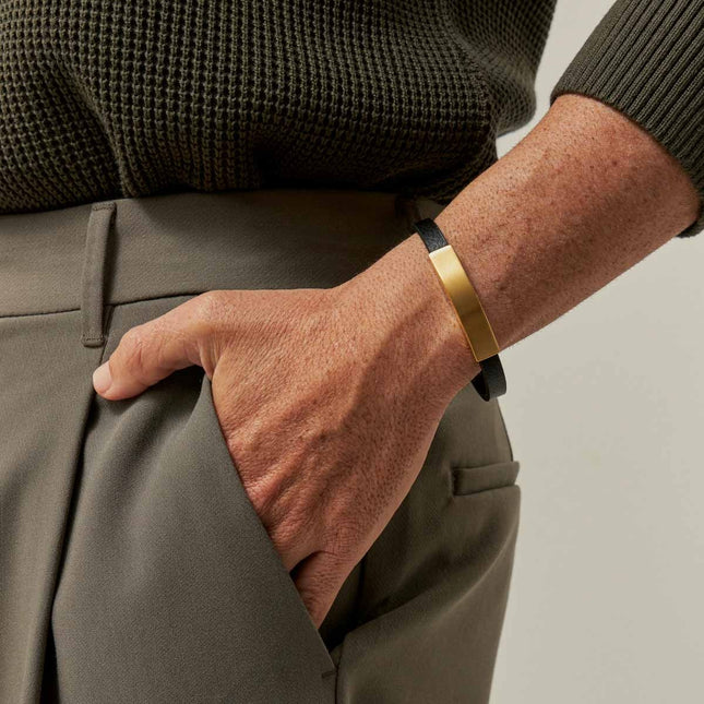 Black and gold leather stainless bracelet