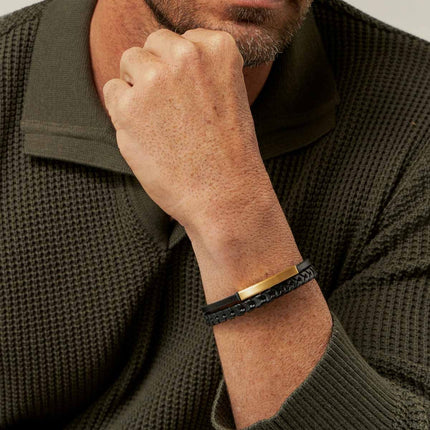 Black leather and stainless steel bracelet