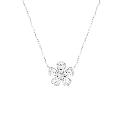 Sterling silver flower baguette zirconia set