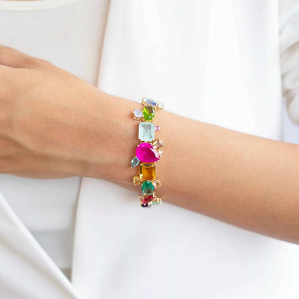 Pink Tourmaline Fusion Maxi Shapes Bracelet  Gold Plated