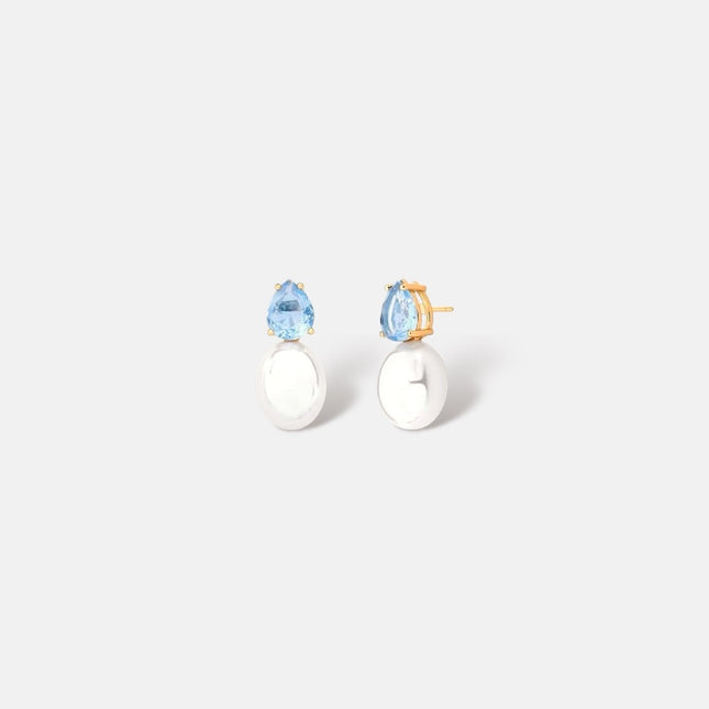 Drop zirconia and shell pearls earrings