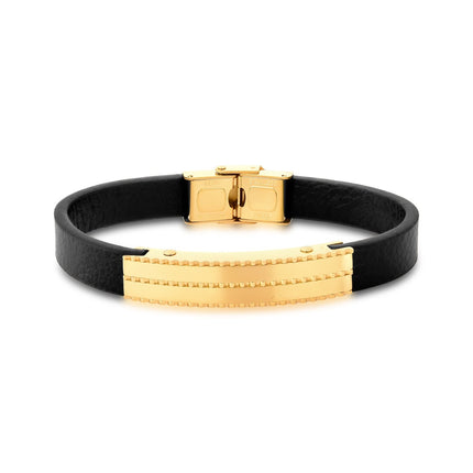 Black leather and stainless bracelet