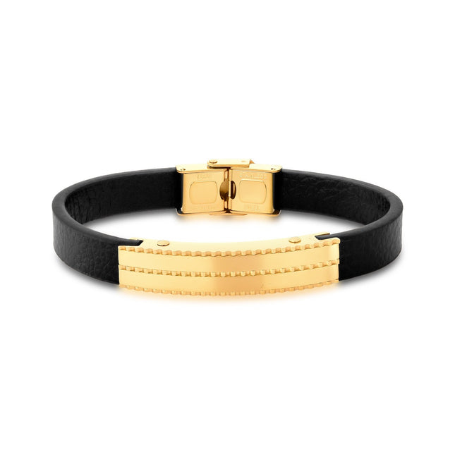 Black leather and stainless bracelet