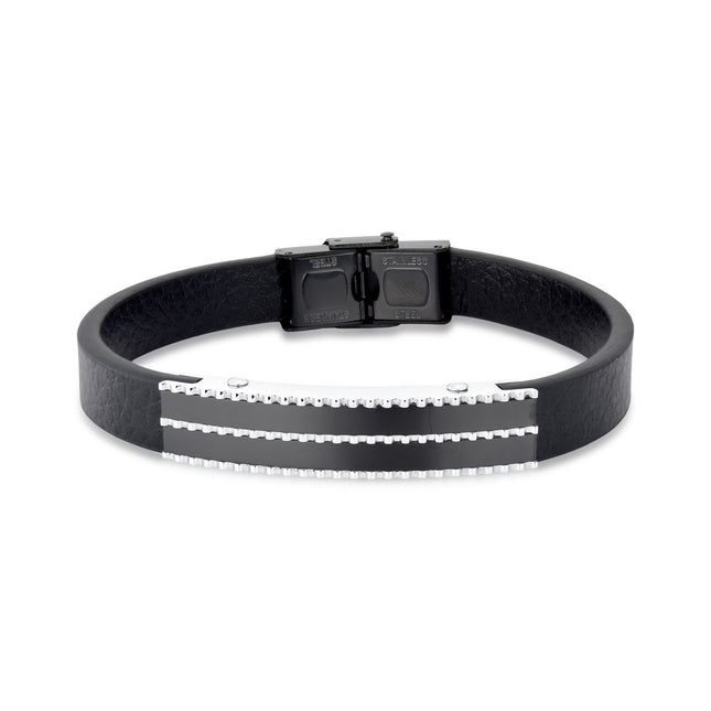 Black leather stainless bracelet