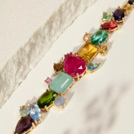 Pink Tourmaline Fusion Maxi Shapes Bracelet  Gold Plated