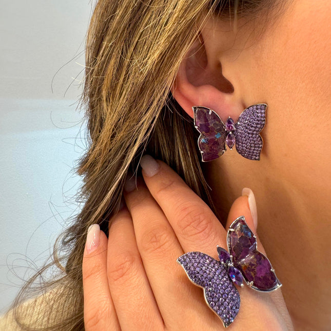 Purple turquoise and amethyst zirconia butterfly Earrings