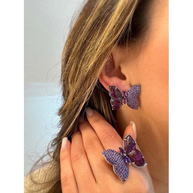 Purple turquoise and amethyst zirconia butterfly Earrings