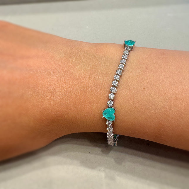 Sterling silver tennis heart tourmaline zirconia bracelet