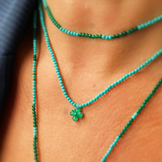 Sterling silver reconstituted turquoise and emerald clover zirconia necklace