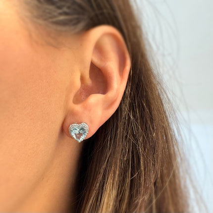 Sterling silver heart zirconia earrings