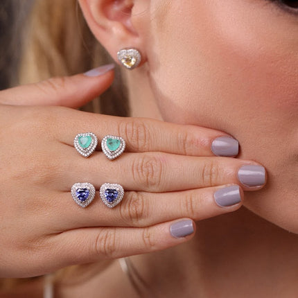 Sterling silver heart zirconia set
