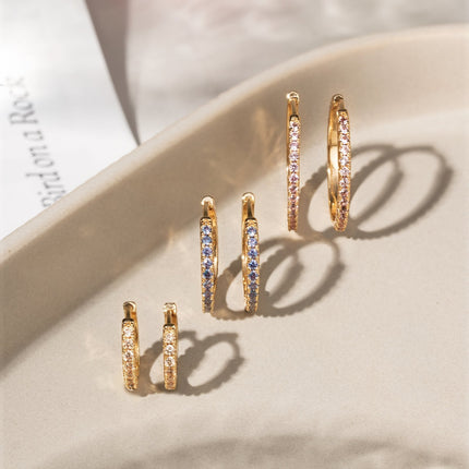 Colourful zirconia studded hoop earrings