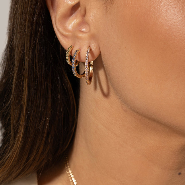 Colourful zirconia studded hoop earrings