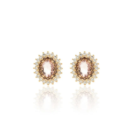 Rhodolite Crystal Oval Earring with White and Chocolate Zirconias Studded Brooch