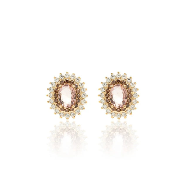 Rhodolite Crystal Oval Earring with White and Chocolate Zirconias Studded Brooch