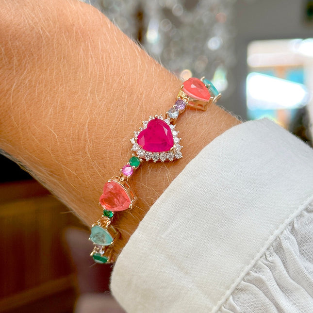 Crystal colourful heart bracelet