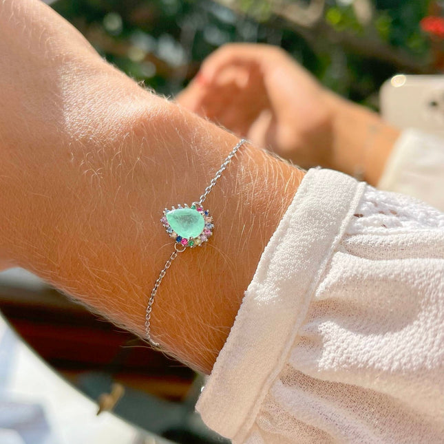 Sterling Silver Drop tourmaline Ajustable bracelet