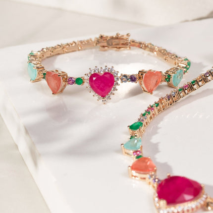 Colourful crystal heart bracelet