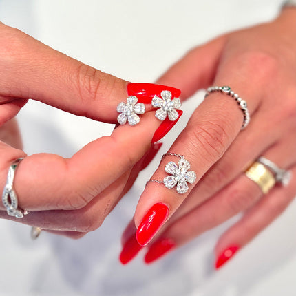 Sterling silver flower baguette zirconia set